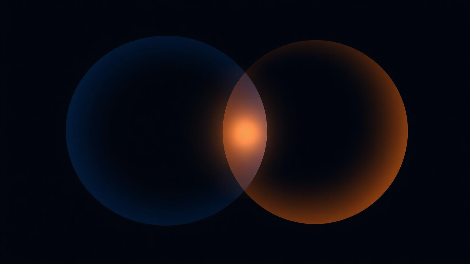 Two overlapping abstract circles in blue and amber representing two overlapping lifetimes