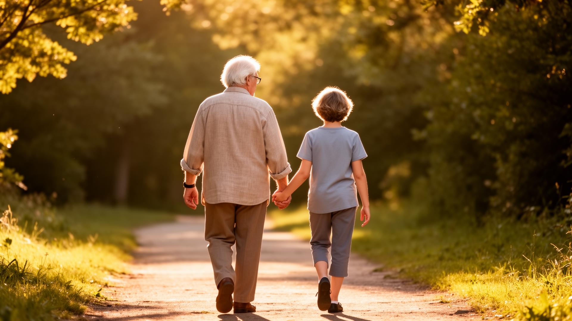 Two people of different ages walking together representing age difference