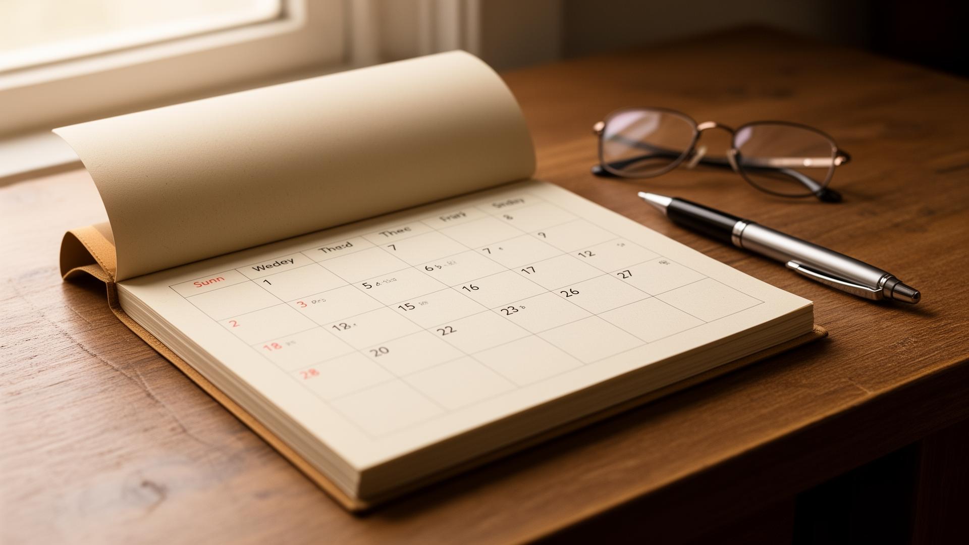 Calendar pages and clock representing date of birth age calculation