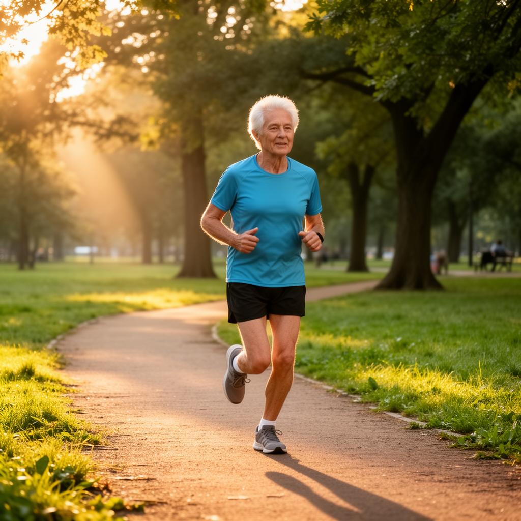 Active older adult exercising outdoors in a park