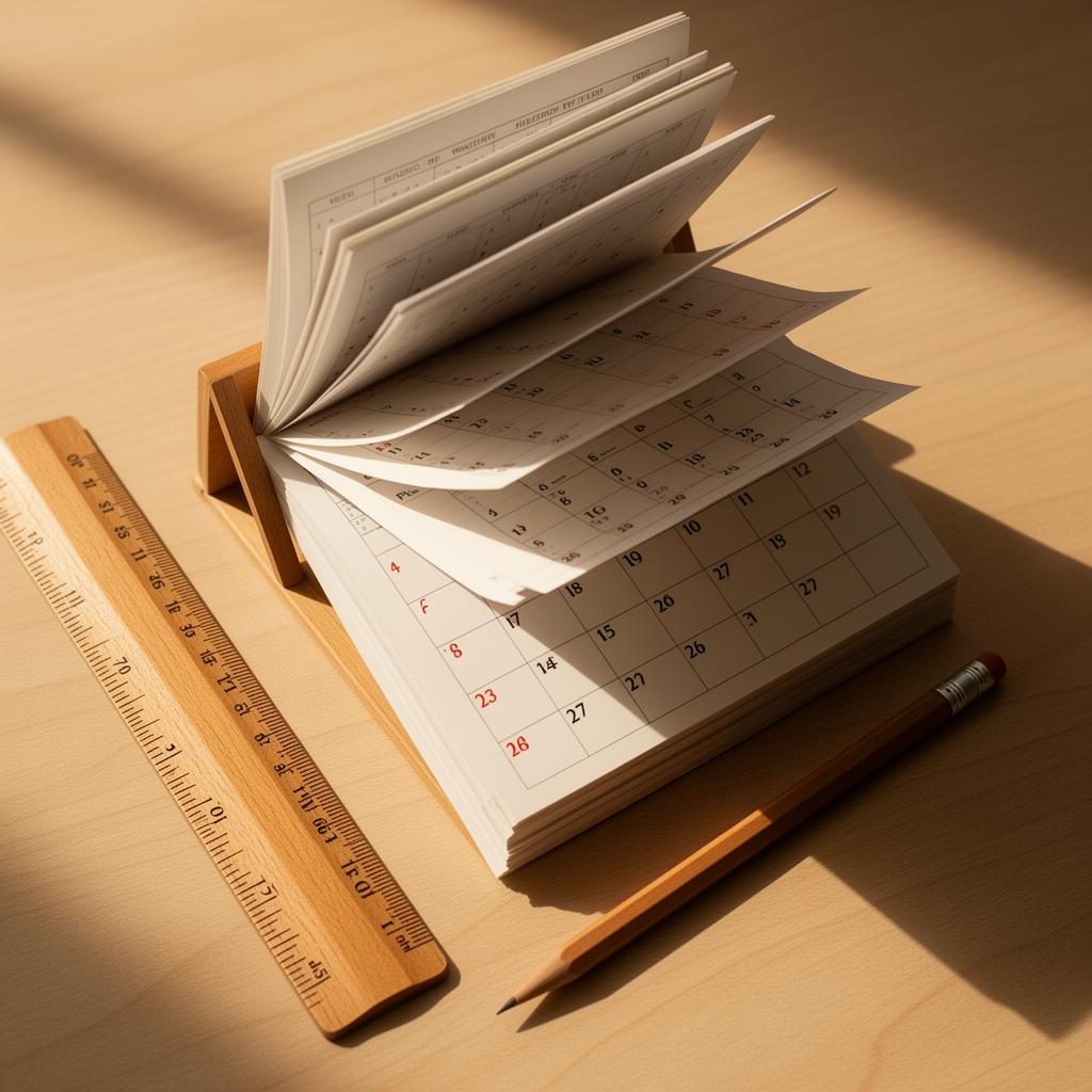 Calendar pages and planning documents spread on a desk